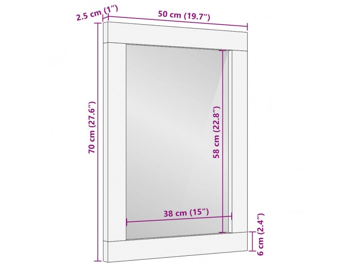 Sonata H Огледало за баня 50x70 см мангово дърво масив и стъкло