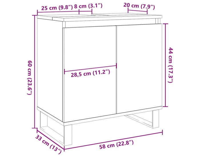 Sonata H Шкаф за баня, старо дърво, 58x33x60 см, инженерно дърво