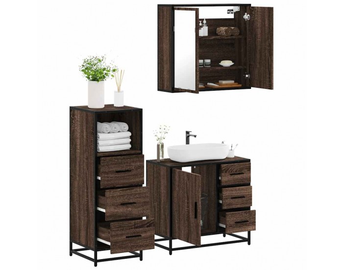 Sonata H Комплект мебели за баня от 3 части, кафяв дъб, инженерно дърво