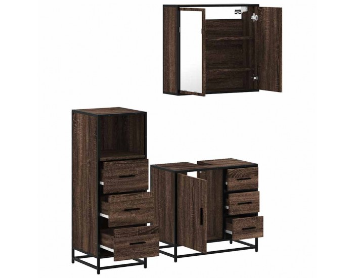 Sonata H Комплект мебели за баня от 3 части, кафяв дъб, инженерно дърво