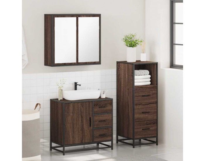 Sonata H Комплект мебели за баня от 3 части, кафяв дъб, инженерно дърво