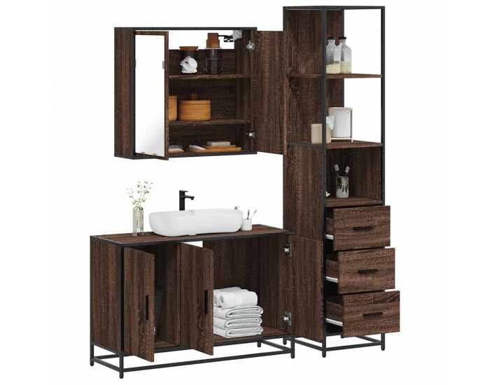 Sonata H Комплект мебели за баня от 3 части, кафяв дъб, инженерно дърво