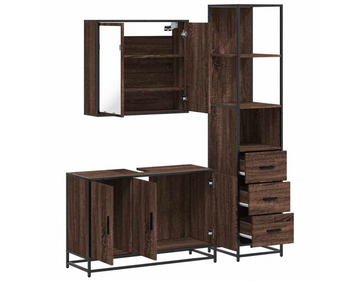 Sonata H Комплект мебели за баня от 3 части, кафяв дъб, инженерно дърво