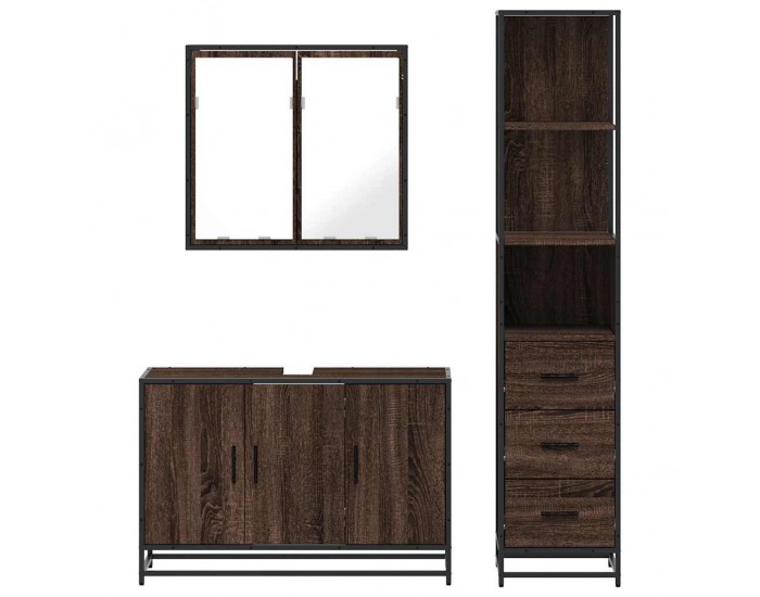 Sonata H Комплект мебели за баня от 3 части, кафяв дъб, инженерно дърво