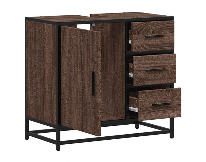 Sonata H Шкаф за мивка за баня Кафяв дъб 65x33x60 cm Инженерна дървесина