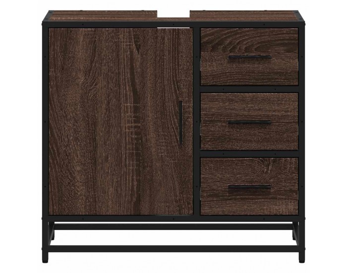 Sonata H Шкаф за мивка за баня Кафяв дъб 65x33x60 cm Инженерна дървесина