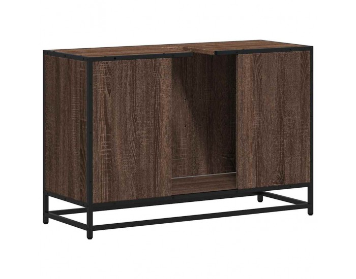 Sonata H Шкаф за мивка за баня Кафяв дъб 90x33x60 cm Инженерна дървесина