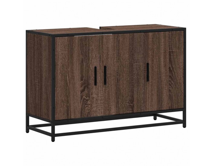 Sonata H Шкаф за мивка за баня Кафяв дъб 90x33x60 cm Инженерна дървесина