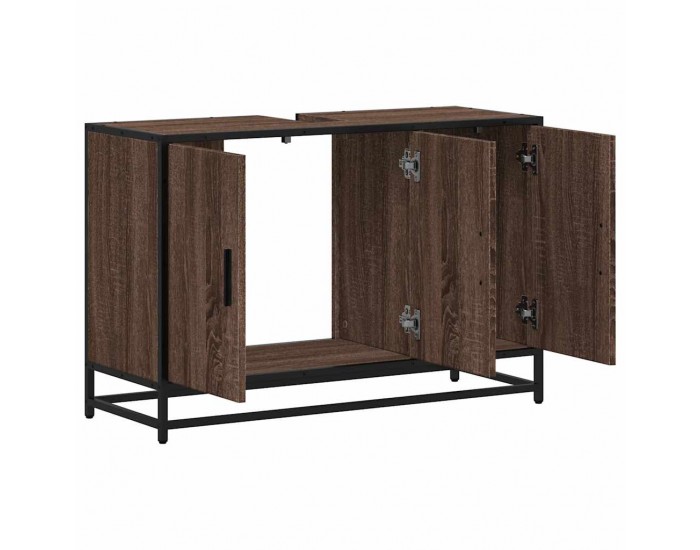 Sonata H Шкаф за мивка за баня Кафяв дъб 90x33x60 cm Инженерна дървесина