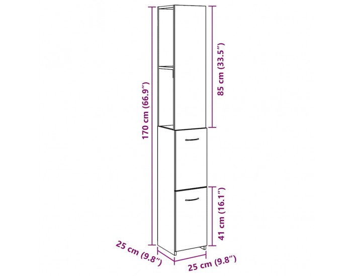 Sonata H Шкаф за баня, дъб артизан, 25x25x170 см, инженерно дърво