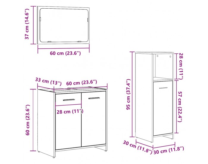 Sonata H Комплект мебели за баня от 3 части бетонно сив инженерно дърво