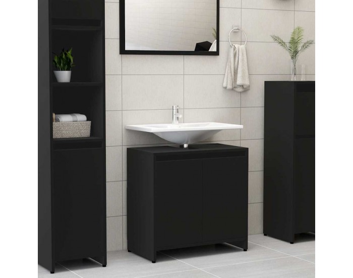 Sonata H Шкаф за баня, черен, 60x33x61 см, инженерно дърво