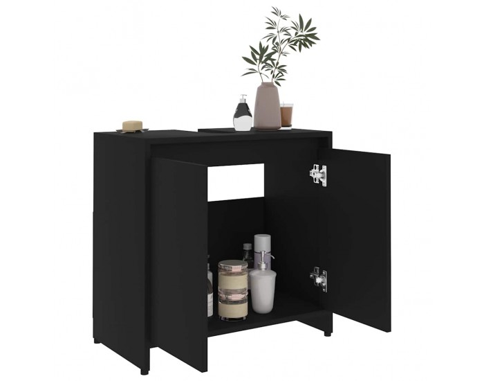Sonata H Шкаф за баня, черен, 60x33x61 см, инженерно дърво