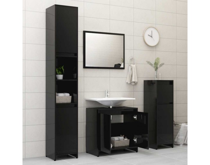 Sonata H Шкаф за баня, черен, 60x33x61 см, инженерно дърво