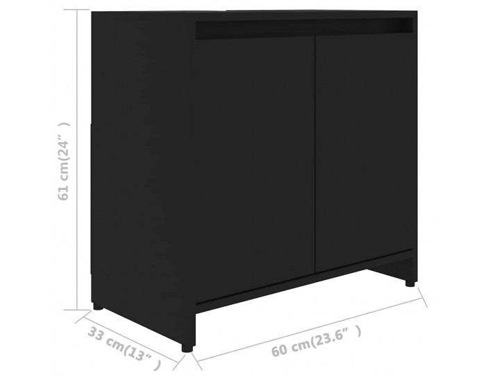 Sonata H Шкаф за баня, черен, 60x33x61 см, инженерно дърво