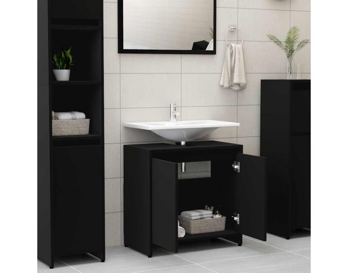 Sonata H Шкаф за баня, черен, 60x33x61 см, инженерно дърво