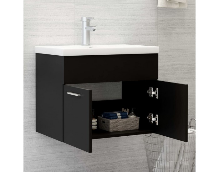 Sonata H Долен шкаф за мивка, черен, 60x38,5x46 см, инженерно дърво
