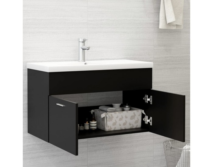 Sonata H Долен шкаф за мивка, черен, 80x38,5x46 см, инженерно дърво