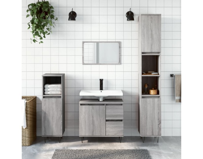 Sonata H Шкаф за баня, сив сонома, 30x30x190 см, инженерно дърво