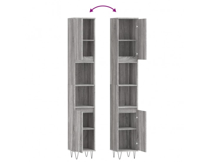 Sonata H Шкаф за баня, сив сонома, 30x30x190 см, инженерно дърво