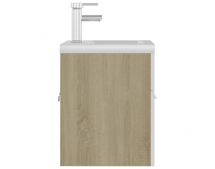 Sonata H Шкаф за баня с вградена мивка бяло и дъб сонома инженерно дърво