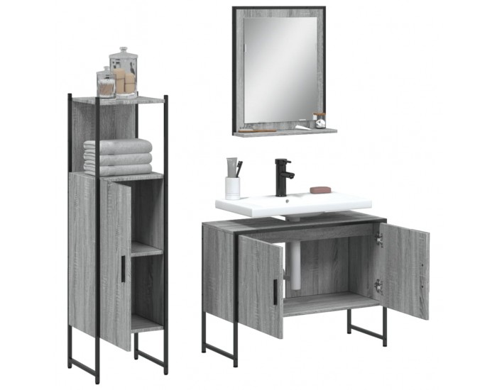 Sonata H Комплект шкафове за баня от 3 части инженерно дърво Сив сонома