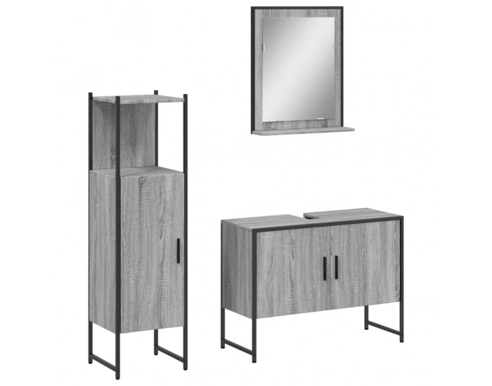 Sonata H Комплект шкафове за баня от 3 части инженерно дърво Сив сонома