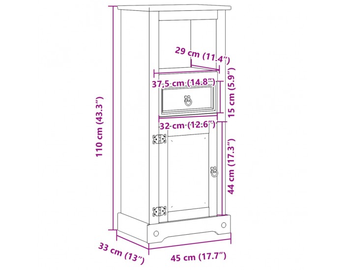 Sonata H Шкаф за баня Corona 45x33x110 см бор масив