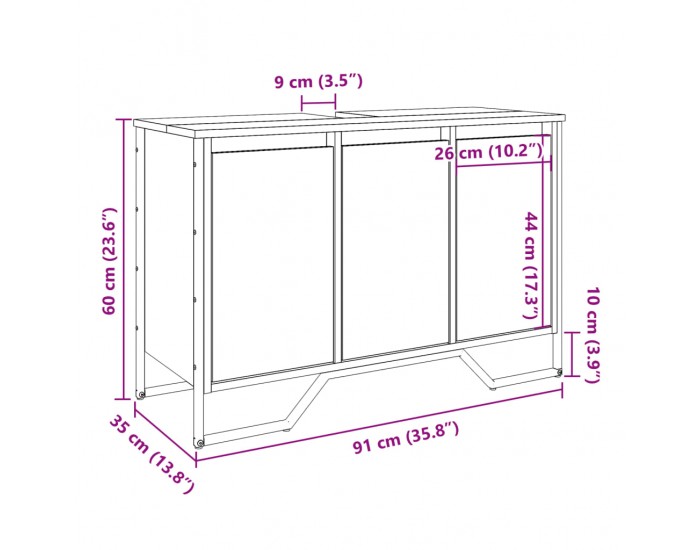 Sonata H Шкаф за мивка за баня, дъб сонома, 91x35x60 см, инженерно дърво
