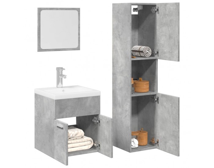 Sonata H Комплект мебели за баня от 3 части бетонно сив инженерно дърво