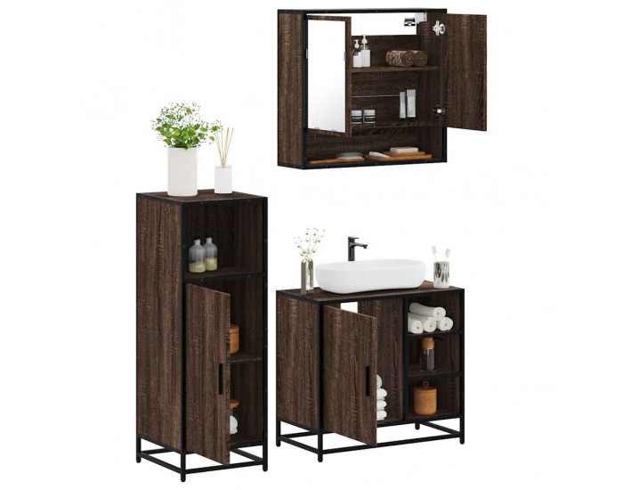 Sonata H Комплект мебели за баня от 3 части, кафяв дъб, инженерно дърво