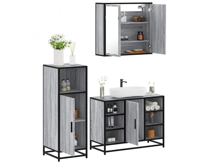 Sonata H Комплект мебели за баня от 3 части сив сонома инженерно дърво