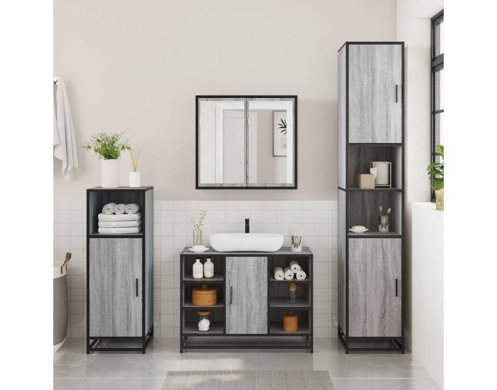 Sonata H Комплект мебели за баня от 3 части сив сонома инженерно дърво