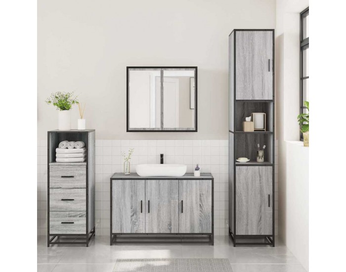 Sonata H Комплект мебели за баня от 3 части сив сонома инженерно дърво
