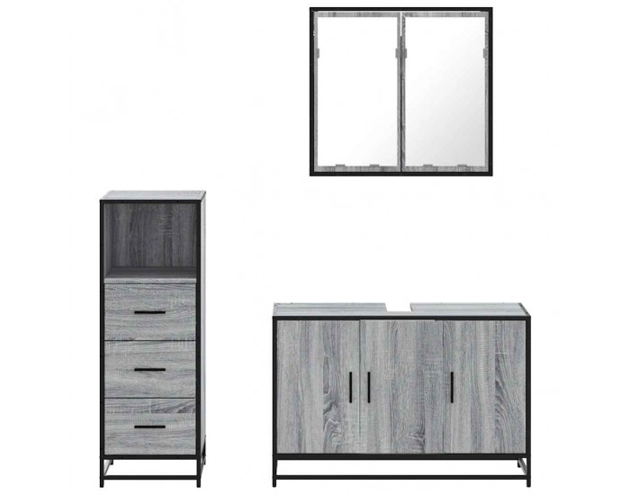 Sonata H Комплект мебели за баня от 3 части сив сонома инженерно дърво