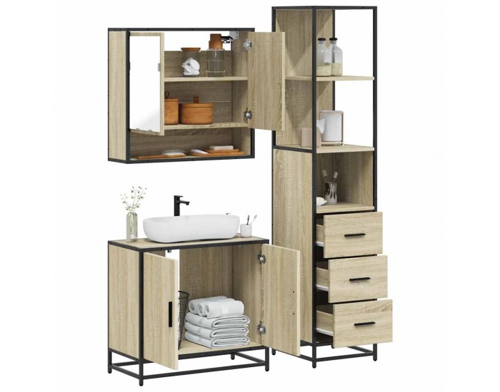 Sonata H Комплект шкафове за баня от 3 части дъб сонома инженерно дърво