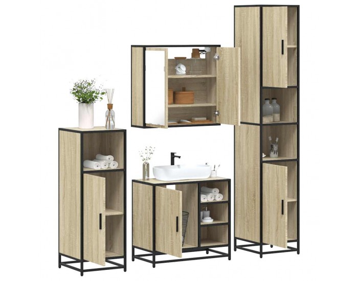 Sonata H Комплект шкафове за баня от 4 части дъб сонома инженерно дърво