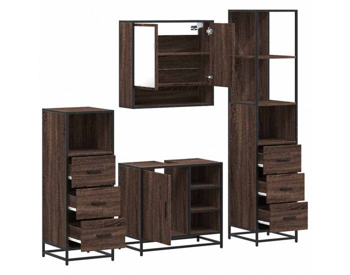 Sonata H Комплект мебели за баня от 4 части, кафяв дъб, инженерно дърво