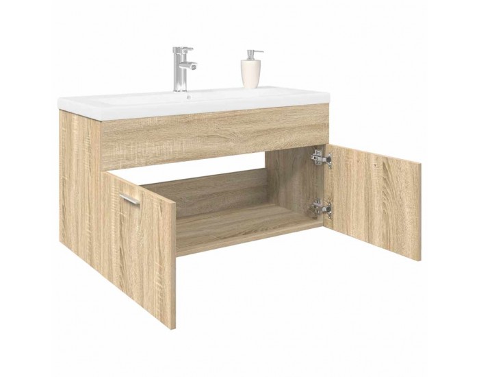 Sonata H Шкаф за мивка за баня с вградена мивка, сонома дъб