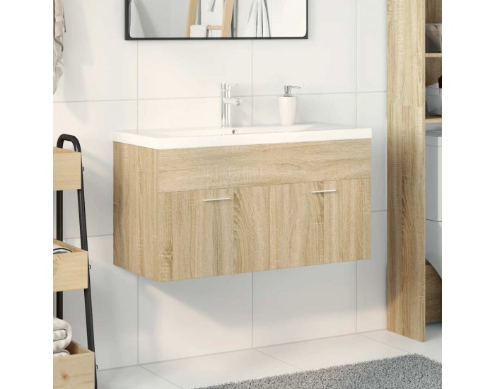 Sonata H Шкаф за мивка за баня с вградена мивка, сонома дъб