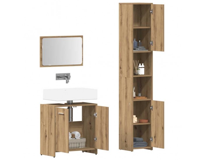 Sonata H Комплект мебели за баня от 3 части Дъб артизан инженерно дърво