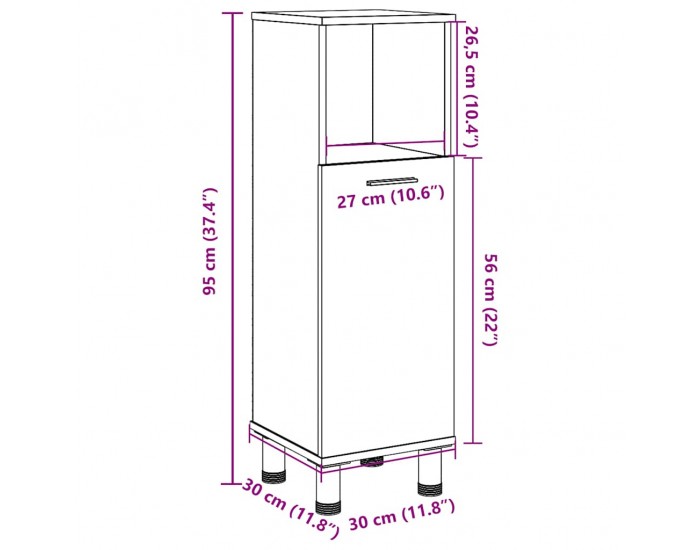 Sonata H Шкаф за баня от старо дърво 30x30x95 cm Инженерна дървесина