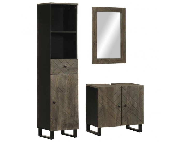Sonata H Комплект мебели за баня от 3 части Черно масивно дърво Манго