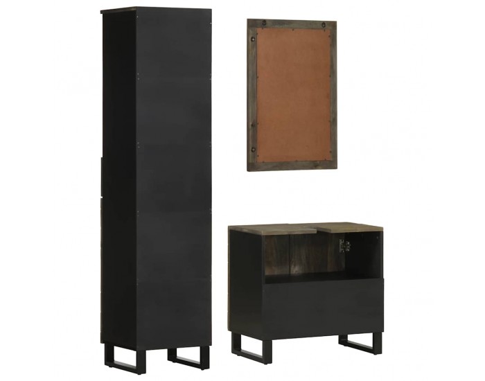 Sonata H Комплект мебели за баня от 3 части Черно масивно дърво Манго