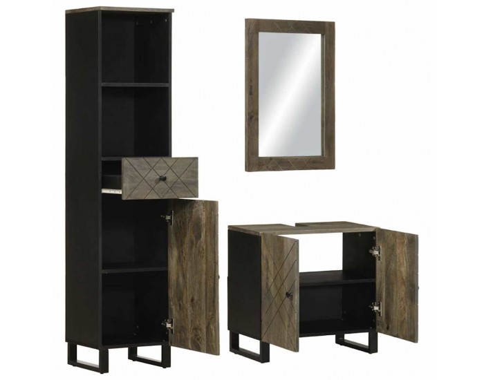 Sonata H Комплект мебели за баня от 3 части Черно масивно дърво Манго
