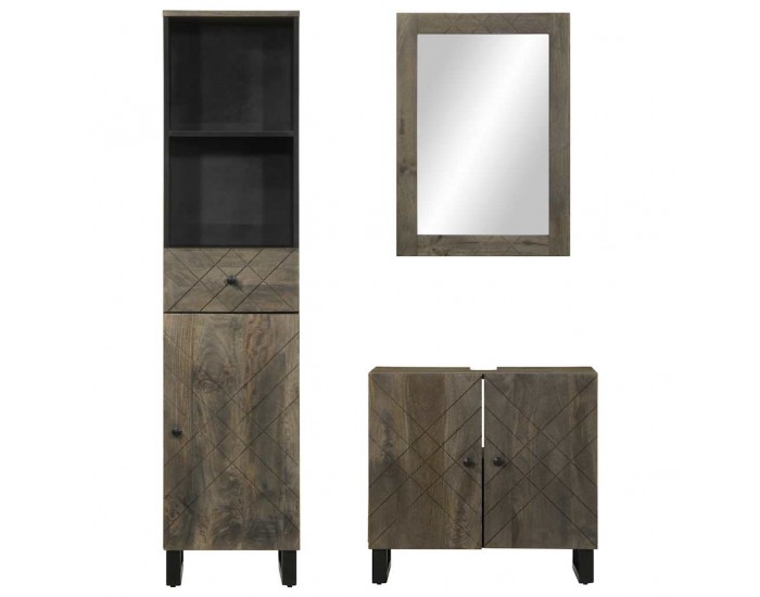 Sonata H Комплект мебели за баня от 3 части Черно масивно дърво Манго