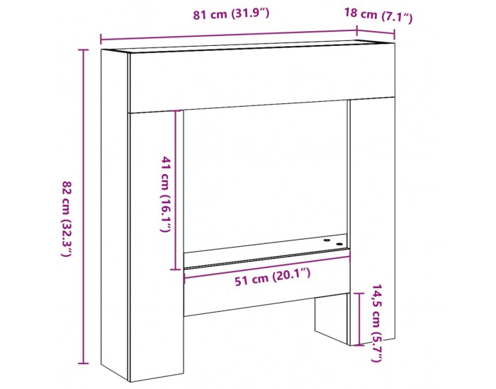 Sonata H Облицовка за камина, дъб артизан, 81x18x82 см, инженерно дърво