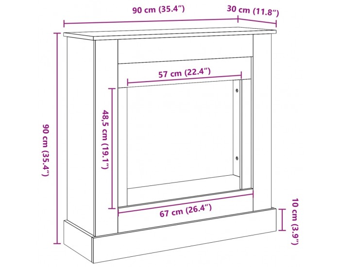 Sonata H Облицовка за камина, опушен дъб, 90x30x90 см, инженерно дърво