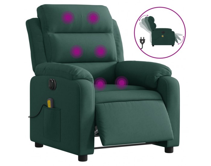 Sonata H Електрически масажен реклайнер стол, тъмнозелен, кадифе