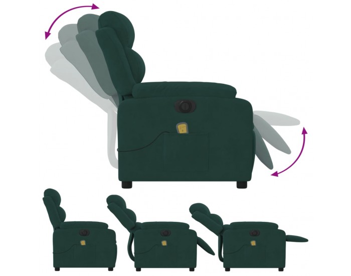 Sonata H Електрически масажен реклайнер стол, тъмнозелен, кадифе